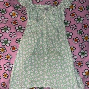 With Jean Isabelle Floral Mint Off Shoulder Button-Down Mini Dress Size small